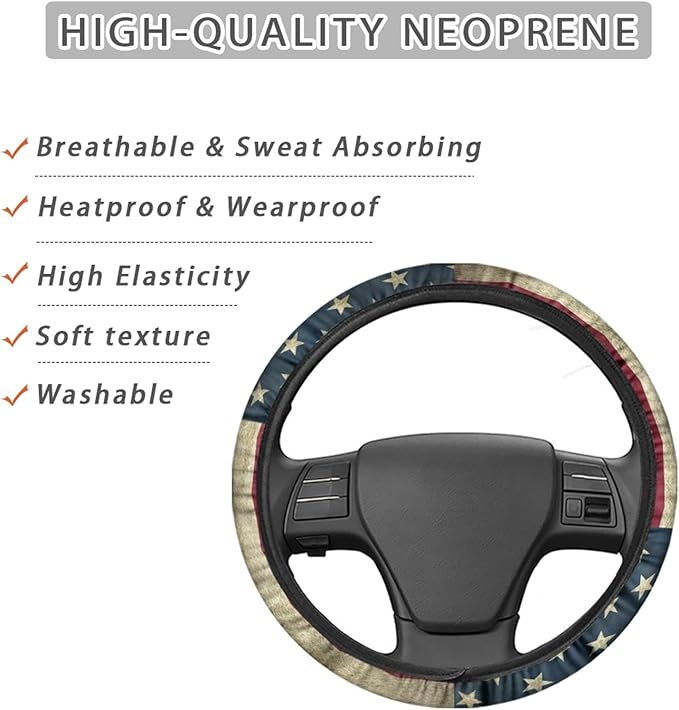 AFPANQZ America Flag Deisgn Car Steering Wheel Covers Non-Slip Universal 14 to 15 inch Fit Almost Cars Steering Wheel Cover Elastic Protection Sweat Absorption Automotive Decor