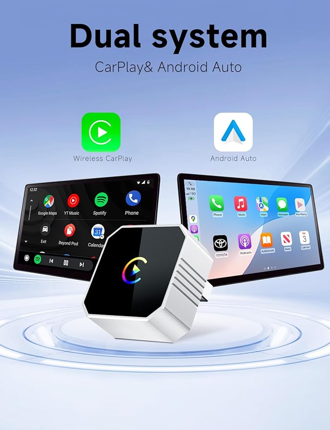 2026 Mini Wireless CarPlay Adapter Upgrade Wired to Wireless for CarPlay & Android Auto Plug and Play Fast Auto-Reconnect Stable Control Zero Delay for iPhone iOS 10+ & Android 11+