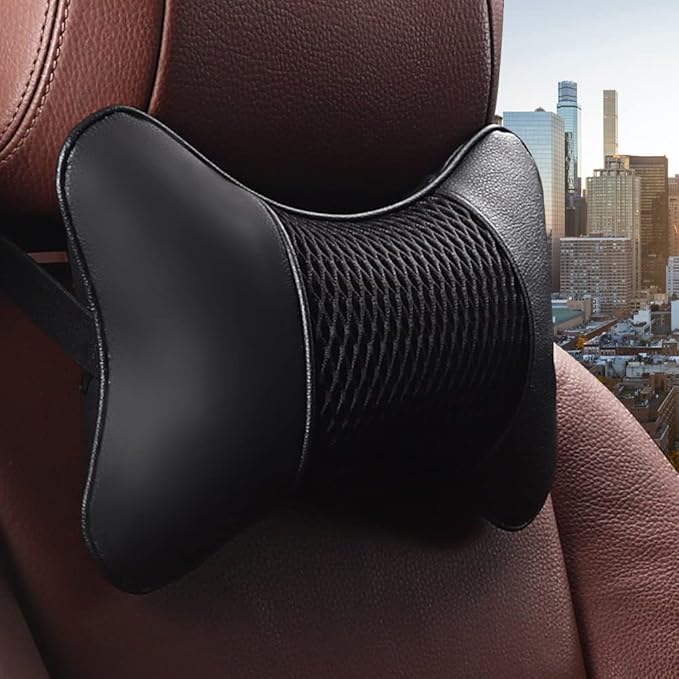 Car Neck Pillows Both Side Pu Leather 2 Pack Car Headrest Pillow for Most Cars Driving Seat Breathable Automotive Neck Support Adjustable Cute Auto Neck Pillow Neck Shoulder Pain Relief for Travel