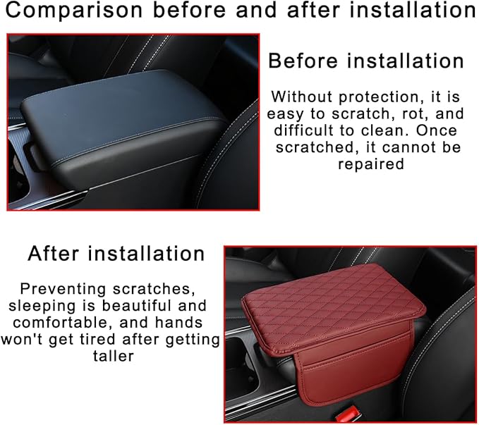 Mandark Car Center Console Cover, Microfiber Leather Vehicle Armrest Protector Cushion with 2 Storage Bags, Auto Interior Arm Rest Seat Box Pad Accessories, Universal for SUV, Sedan, Truck (Wine Red)