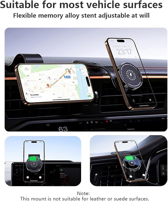 MagSafe Car Mount Charger, 15W Fast Magnetic Wireless Car Charger, Magnetic Phone Holder with 360° Adjustable Mount and Memory Alloy Bendable Arm for iPhone 17/16/15/14/13/12 Series