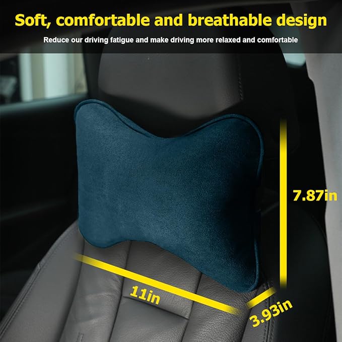 Car Headrest Pillow, Soft Comfortable Breathable Memory Foam Ergonomic Design Automotive Neck Pillow Cushion with Adjustable Strap for Neck Pain Pressure Relief, Universal Fit（Blue）