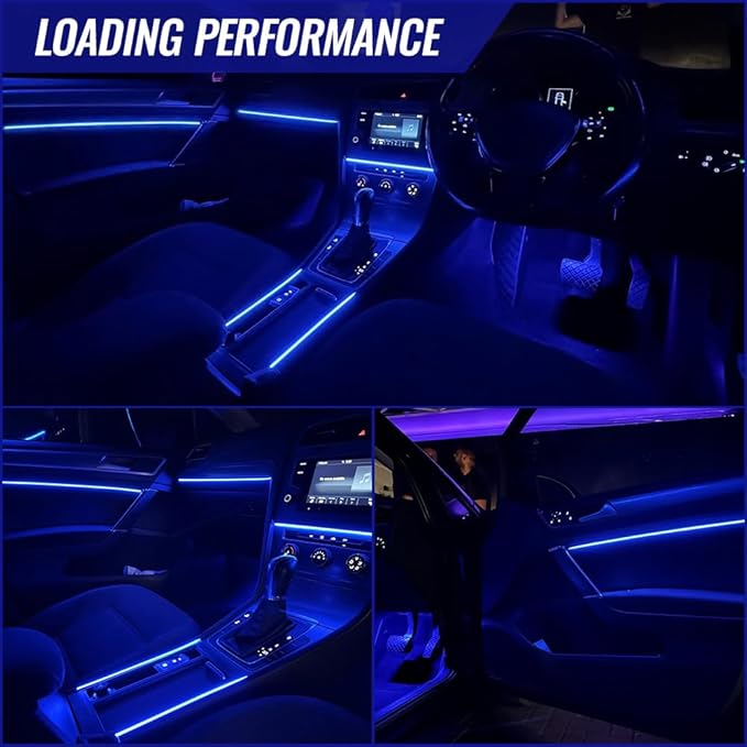 Ambient Lighting Car Led Lights Interior Kit with Wireless APP,43.3 inches Dream Color Acrylic Led Strips Lights for Car, 12V Fiber Optic Music Sync Neon Center Console Dashboard Interior Lights