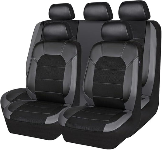 CAR PASS Leather Seat Covers, Automotive Sport Car Seat Cover Super 5mm Composite Sponge Inside, Airbag Compatible Universal Fits Most Cars, SUVs, Trucks and Vans (Full Set,Black & Gray)
