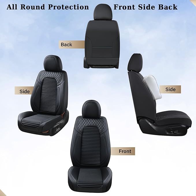 Coverado Front Seat Covers, Leather Car Seat Covers, Black Seat Covers for Cars, Car Seat Protector Cushions Universal Fit for Most Cars & SUV Trucks(Black)