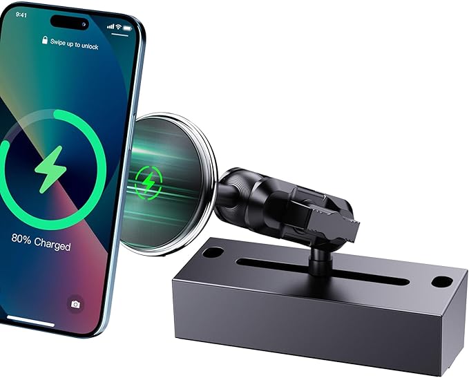 Upgraded Wireless Charger with Phone Mount for 2019+ Ram Truck, Dash Magnetic Mount Cell Phone Holder Compatible with 2019+ Dodge RAM 1500/2500/3500 & TRX, 360° Rotation Stand Fit for All Phones