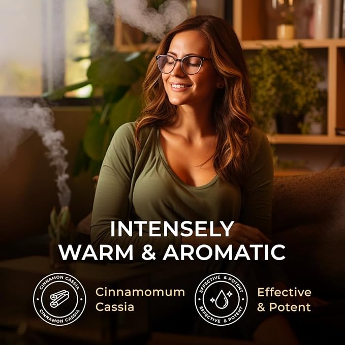 100% Pure Cinnamon Cassia Essential Oil - 0.34 Fl Oz - Cinnamon Cassia Oil for Hair, Skin, Diffuser, Aromatherapy & DIY Candle Making Scent