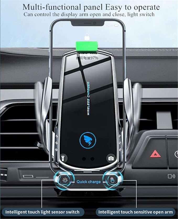 15W Wireless Car Charger Automatic Sensor Clip Charging Bracket Mobile Phone Holder - (Red)