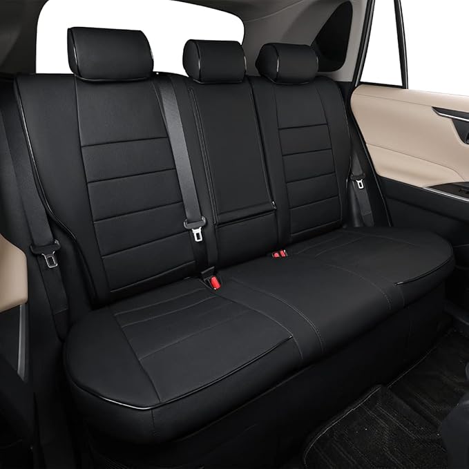EKR Rav4 Seat Covers Custom Fit for Toyota RAV4 Adventure,TRD-Off Road 2019 2020 2021 2022 2023 2024, Leather Car Seat Cover Full Set for SUV,Faux Leather(Black)
