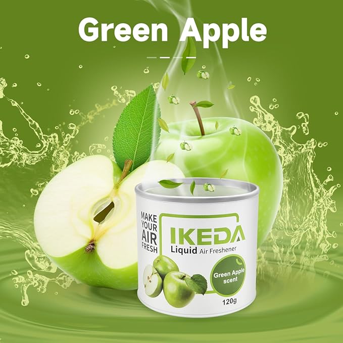 Car Air Freshener: Green Apple Scent Liquid Cans | Odor Elimination | Smoke Smell Remover | Strong Long-Lasting Fragrance | For Auto Home | 4.23 oz | 1 pack