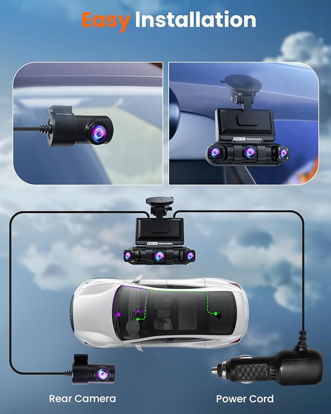 ENLIK Dash Cam Front and Rear 360 Dashcam 4 Channel Car Camera Dash Camera for Cars, QHD 2K+1080P*3 Camara with 128GB Card, 5G WiFi &APP Control, Night Vision/G-Sensor, 168°Wide Angle, Parking Mode