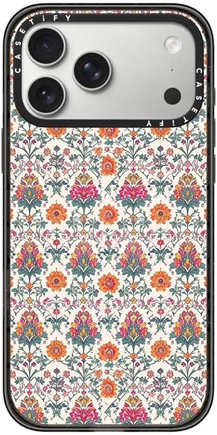 CASETiFY Impact iPhone 17 Pro Max Case [Slim/Compatible with Magsafe / 8.2 ft. 4X Military Grade Drop Protection] - Persian Floral - Orange - Clear Black