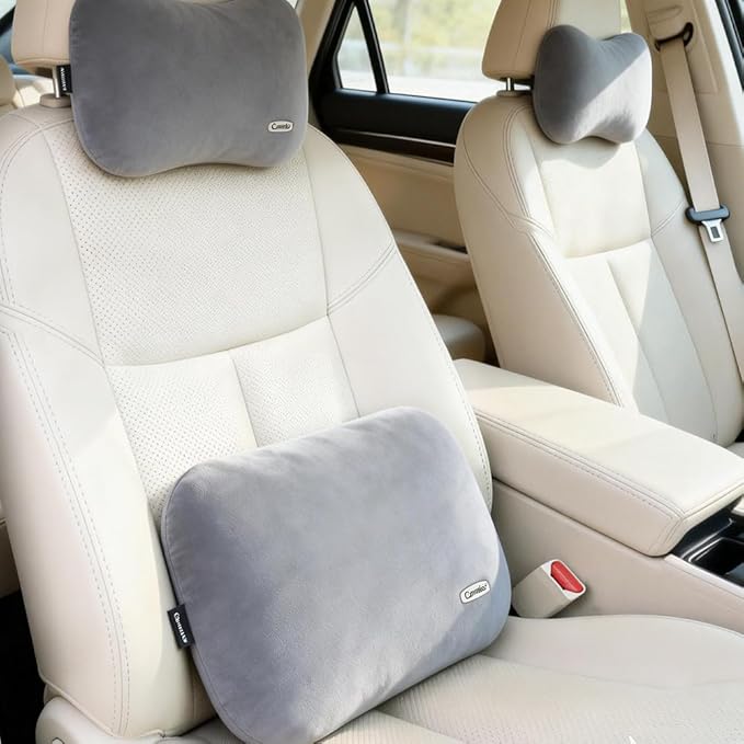 Lumbar Support Pillow for Car Seat Cushion Office Chair Thin Lower Back Pain Waist Support Driver Road Trip Accessories for Women Men Grey