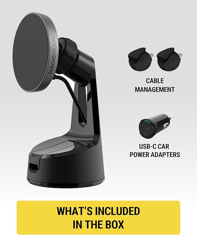 Scosche MagicMount Charge Pro Qi2 Fast Wireless Charging MagSafe Car Mount Charger, 15W Magnetic Cell Phone Holder for Car Dashboard/Windshield Compatible with iPhone 16/15/14/13/12 Pro Max Plus, S25