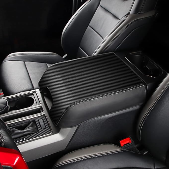 INTGET Center Console Cover for Ford F150 Accessories 2015-2020 2016 2017 2018 2019 Car Middle Lid Seat Armrest Cover Protector Elbow Cushion Pad (Carbon Fiber Texture, 2015-2020)