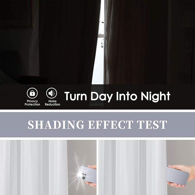 Bujasso White Full Blackout Curtain Panels with Sheer Overlay Mix and Match Double Layer Thermal Insulated Window Treatment Set for Living Room White Drapes with Tiebacks Grommet Top 37" Wx63 Lx2