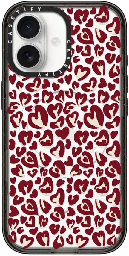 CASETiFY Impact iPhone 17 Case [Slim/Compatible with Magsafe / 8.2 ft. 4X Military Grade Drop Protection] - Leopard Love- Red - Clear Black