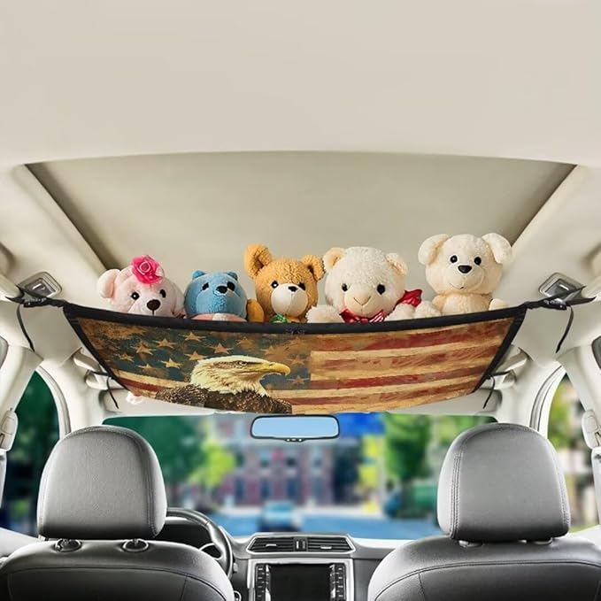 Eagle USA Flag Car Roof Storage Bag Car Organizer for Car Seat All Car Storage Organizer One-Size-Fits Car Travel Accessories