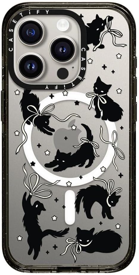 CASETiFY Impact Case for iPhone 15 Pro [8.2ft 4X Military Grade Drop Protection/Compatible with Magsafe] - Black Cat - Clear Black