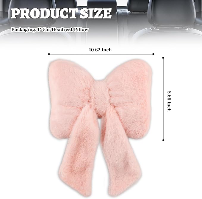 Furry Bow Car Headrest Pillow,Soft & Comfortable Car Neck Pillow for Cars Decorations & Fatigue Relief,Universal Head Rest Pillows for Cars Interior Accessories for Trucks,SUVs (Pink)