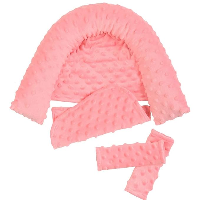 Baby Infant Head and Neck Support Pillow with Seat Belt for Car Seat -Extra Soft 3-in-1 Toddler Car Seat Insert Pad for Car Seats Water Pink
