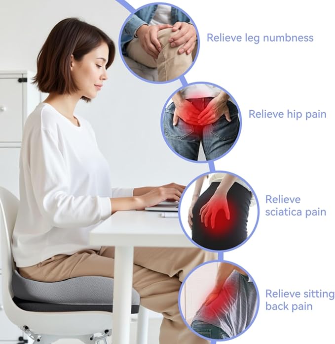 Seat Cushions for Office Chairs Wheelchair Cushion for Long Sitting Back Pain，Memory Foam Seat Car Computer Desk Chair Cushion，Coccyx Cushion for Tailbone Pain Relief Cushion Office Chair Black