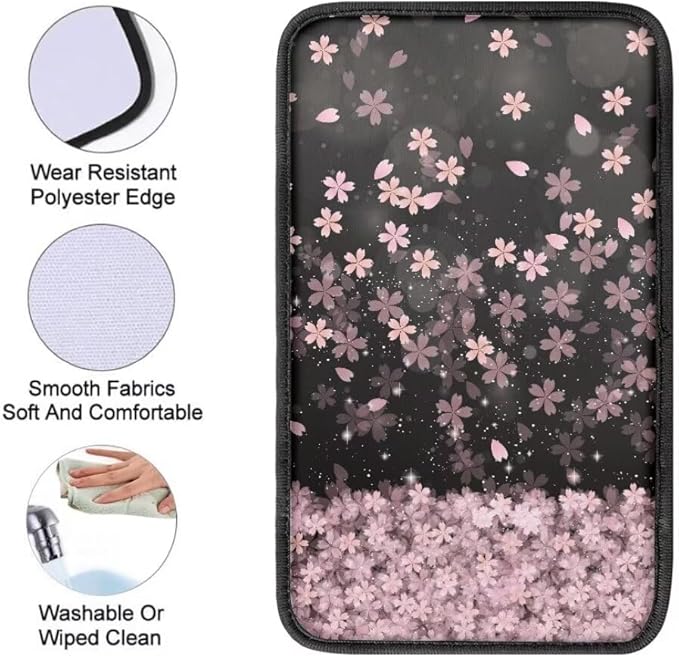 Coldinair Cherry Blossom Car Armrest Cover,Auto Center Console Pad,Soft Seat Box Cover Protector Cushion,Car Accessories Decor for Most Cars,Sedan,Truck,SUV