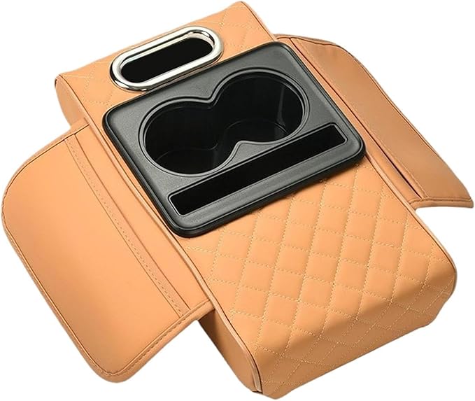 Car Center Console Pad PU Leather Armrest Organizer with Tissue Box Slot for Vehicles, Style A