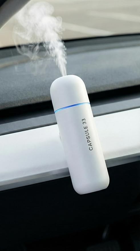 Car Perfume Starter Pack, Car Air Freshener, Ultrasonic Aroma Diffuser, 6 Fragrances (White Crystal, Red Diamond, East Gold, Ocean Blue, Sweet Cherry, Light Pink) (White)