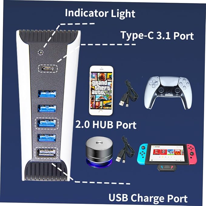 Gadpiparty USB Hub Splitter for USB Expander Adapter for Game Console Connects Keyboard Mouse Controller and More Easy to Use and Install