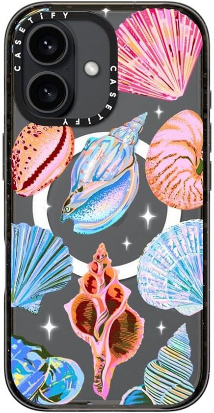CASETiFY Impact Case for iPhone 16 [Slim / 8.2 ft. 4X Military Grade Drop Protection/Compatible with Magsafe] - Seashell - Clear Black