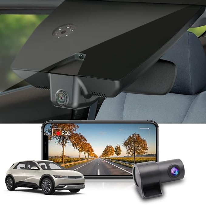 Fitcamx Front 2K+Rear 1080P Dash Cam Adapts for Hyundai IONIQ 5 2022-2024 (6 Vents) SE Standard Range SEL Limited, OEM Look, Dual HD Video, WiFi & APP, Loop Recording, G-Sensor, Easy to Use, 64GB Card