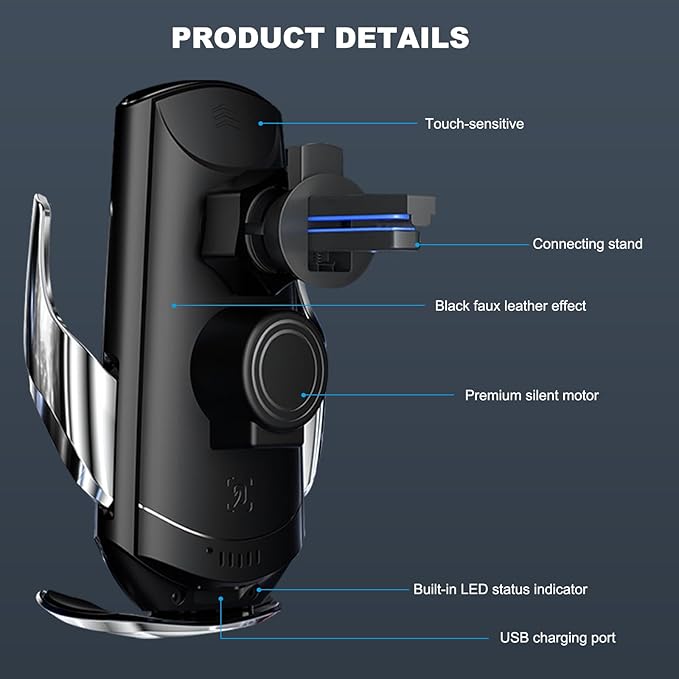 Wireless Car Charger, 15W Fast Charging Mount Electric Induction Car Phone Holder, Universal Auto-Clamping Magnetic Charger Air Vent Mount Bracket for Most Smartphones (Black)