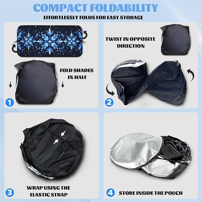 Christmas Car Window Sun Shield Blue Winter Nordic Snowflake Xmas Front Window Sun Shade Rays Sun Shade Visor Protector for Car Sedan Truck SUV Accessories 59" L x 31.5" W