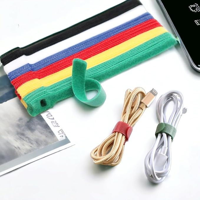60PCS Reusable Cable Ties Hook and Loop Straps, 6 Inch Colored Cord Ties Cable Management Cord Organizer for Desk Wire Organizers for Power Electronic Cords Charging Computer Cables