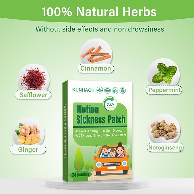 (2026 New) Motion Sickness Patches Non-Drowsy, 100% Natural Motion Sickness Patch(Efficient– Lasts 72 Hours)-for Car Airplane Ship Altitude Sickness(Travel Essentials)-for Adults and Kids(48 Count)