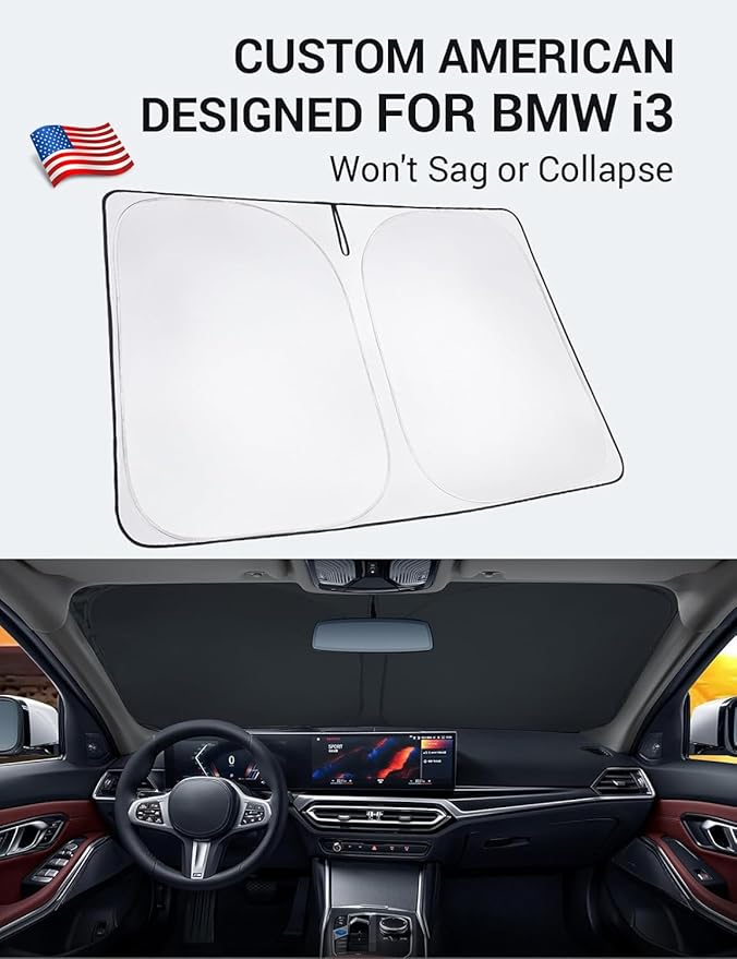 Proadsy 2026 Upgrade Front Windshield Sun Shade Foldable Sunshade Protector Custom Fit 2014-2022 BMW i3 Accessories