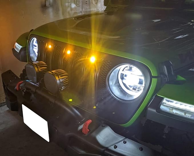 iJDMTOY 3pc Set Pre-Runner Style 12-SMD Amber Yellow LED Grille Clearance Light Kit Compatible with Jeep Wrangler JL or Gladiator JT