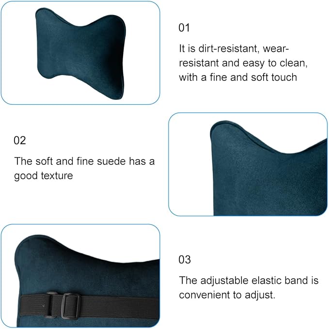 Car Headrest Pillow, Suede Soft Comfortable Breathable Vehicle Seat Neck Support Cushion with Adjustable Strap, Ergonomic Design Auto Head Rest Pad, Universal for Sedan RV Truck (Green Blue)