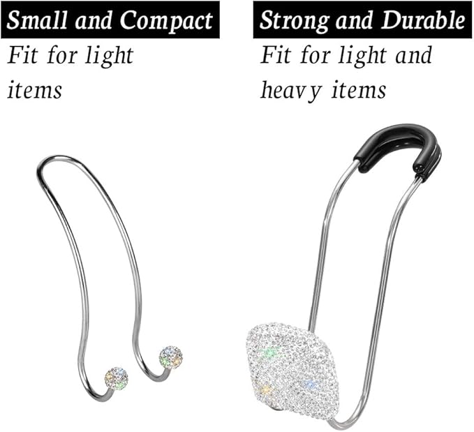 SAVORI Car Headrest Hooks Bling Car Accessories Rhinestones Universal Auto Back Seat Headrest Metal Hanger Organizer Vehicle Holder for Bag Purse Clothes Grocery 2PCS (White)