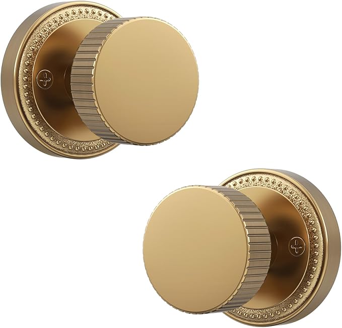Asidrama 2 Pack Champagne Bronze Dummy Door Knob, Non-Turning Decorative Door Lever with Door Knobs for Closet, French Double Doors, Pantry & Interior Push/Pull Use