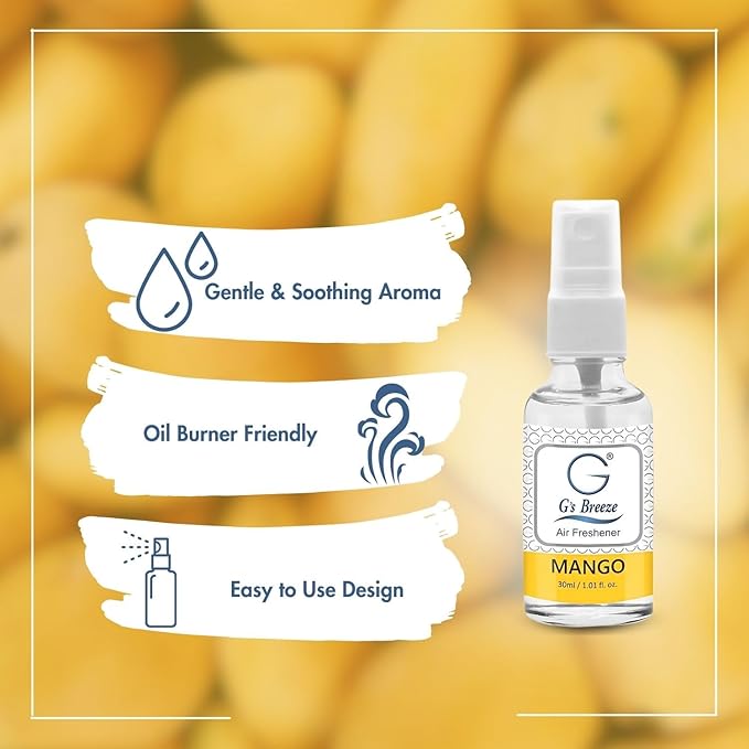 G's Breeze Mango Air Freshener - Fruity Essence Aroma for Home, Car, or Office - Long-Lasting Tropical Scent of Ripe Mangoes for a Refreshing, Energizing Atmosphere