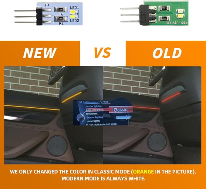 NJSBYL 2PCS LED Ambient Lighting Circuit Board Replacement for B-MW 2 3 4 5 7 M2 M3 M4 X5 X6 X7 Pre-LCI LCI Courtesy Rear Pillar Front Seatback Atmosphere Module Orange-White