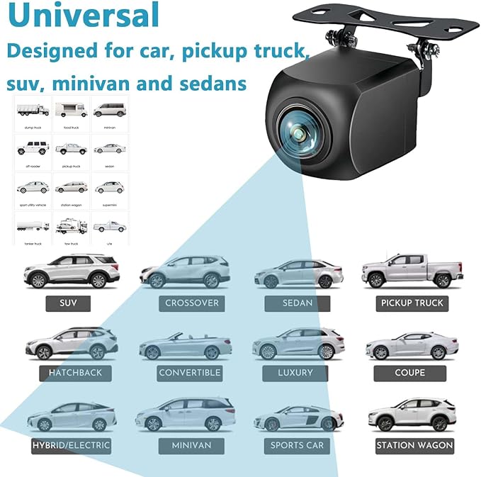 1080P Alarm Sensor Backup Camera Rear View Reverse Camera Universal for Pickup Truck Car SUV 170 Degree Perfect Angle Night Vision IP69 Waterproof DLD01
