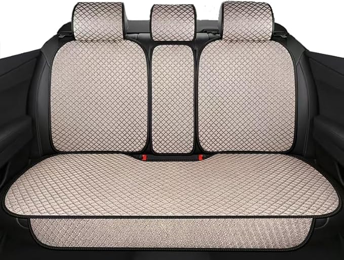 Universal Rear Seat Protector – All-Season Breathable Car Bench Cover with Non-Slip Base,3D Diamond-Pattern Fabric, Fits Most Sedans, SUVs, Vans & Trucks（Beige