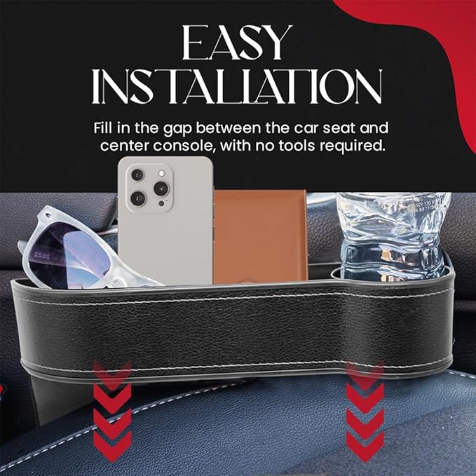 Car Seat Gap Filler Organizer 2 Pack - Accessory Tray for Front Seat Console Car Organizer and Storage w/Accessories