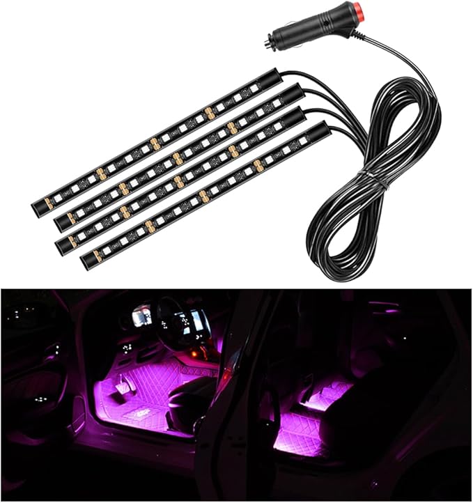 Car LED Strip Light, 48 LEDs RGB Neon Interior Atmosphere Lights, 12V Under Dash Ambient Night Light, Cigarette Lighter Auto Interior Decorative Lamp, Car Accessories (Pink Purple)