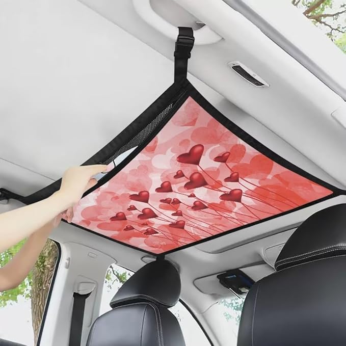 Red Love Balloon Car Seat Organizer Roof Storage Tidy Pouch Pocket Car Travel Accessories Suitable for Cars, SUVs