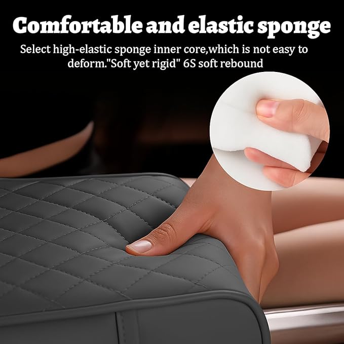 Car Center Console Cover, Memory Foam Nappa Leather Vehicle Armrest Cushion with Tissue Box, 2 Storage Bag & Holder, Automotive Arm Rest Protector Accessories, Universal Fit (Wine Red)