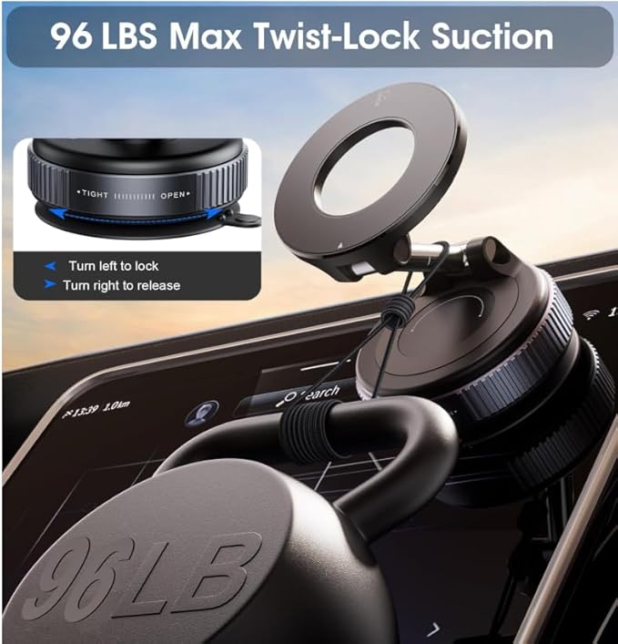2026 Upgraded Vacuum Magnetic Car Phone Holder 360° Reinforced 96LBS Ultra Suction Cup Phone Mount for MagSafe Cell Phone Holders for Your Car/Gym/Mirror Mount for iPhone & Android
